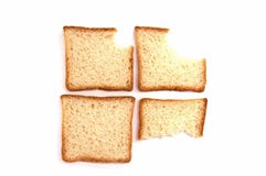 Vier Bisse Toastbrot auf wei?em Hintergrund stockfoto Vier Bisse Toastbrot auf wei?em Hintergrund stockfoto