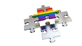 Vier Grey Puzzle Pieces onder Één Regenboogstuk vector illustratie Vier Grey Puzzle Pieces onder Één Regenboogstuk vector illustratie