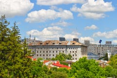 View from the balcony over the city park and communist buildings in Bucharest, Romania - 20.05.2019 royalty free stock photos View from the balcony over the city park and communist buildings in Bucharest, Romania - 20.05.2019 royalty free stock photos