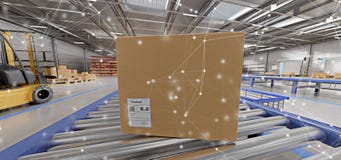 Connection over a warehouse goods stock background 3d rendering stock illustration Connection over a warehouse goods stock background 3d rendering stock illustration