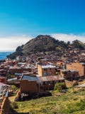 View of Copacabana and the monte del Calvario in lake Titicaca royalty free stock photo View of Copacabana and the monte del Calvario in lake Titicaca royalty free stock photo