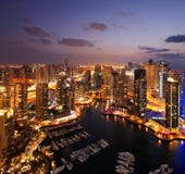 A view of Dubai Marina, at Dusk, also showing JBH