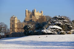 A view of the Elizabethan Wollaton Hall museum and gardens in the snow in winter in Nottingham, Nottinghamshire taken 3rd December