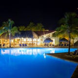 View of hotel and swimming pool at night royalty free stock photo View of hotel and swimming pool at night royalty free stock photo
