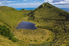 View of Lagoa das Eguas sul at beautiful landscape of Serra Devassa, Sao Miguel Island, Azores, Portugal
