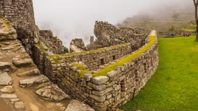 View of the Lost Incan City of Machu Picchu inside de fog, near Cusco, Peru royalty free stock photography View of the Lost Incan City of Machu Picchu inside de fog, near Cusco, Peru royalty free stock photography