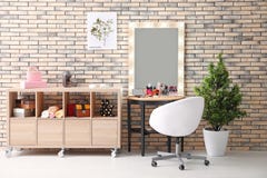 View of makeup room with decorative cosmetics Royalty Free Stock Photography View of makeup room with decorative cosmetics Royalty Free Stock Photography