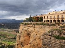 View from the new Bridge over Guadalevin River in Ronda, Malaga, Spain. royalty free stock photo View from the new Bridge over Guadalevin River in Ronda, Malaga, Spain. royalty free stock photo