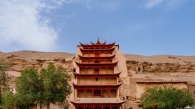Nine-Level Building at Mogao Caves in Dunhuang, Gansu, China royalty free stock photo Nine-Level Building at Mogao Caves in Dunhuang, Gansu, China royalty free stock photo