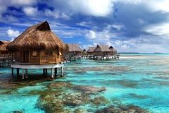 View of the ocean and the house on water.tropical island royalty free stock photos View of the ocean and the house on water.tropical island royalty free stock photos