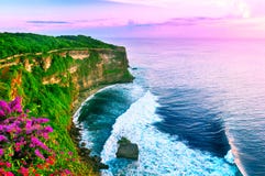 View Of Uluwatu Cliff With Pavilion And Blue Sea In Bali, Indonesia Stock Images