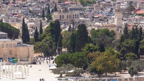 View of the old city andal-aqsa mosque timelapse from the Mount of Olives., Jerusalem, Holy Land