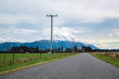 View over Mount Hutt from Methven village, Canterbury, South Island, New Zealand stock photo View over Mount Hutt from Methven village, Canterbury, South Island, New Zealand stock photo