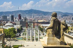View on Placa Espanya and Montjuic Hill with National Art Museum of Catalonia Stock Photos View on Placa Espanya and Montjuic Hill with National Art Museum of Catalonia Stock Photos