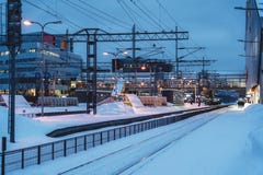 View of the platform area of the railway station of Tikkurila at winter royalty free stock photo View of the platform area of the railway station of Tikkurila at winter royalty free stock photo