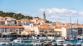 View of the port with yachts, Sete, France. Copy space for text. stock photography View of the port with yachts, Sete, France. Copy space for text. stock photography