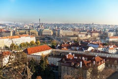View on Prague panorama with red roofs and historic architecture royalty free stock images View on Prague panorama with red roofs and historic architecture royalty free stock images