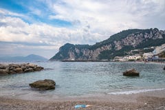 View of public beach on Capri Island royalty free stock image View of public beach on Capri Island royalty free stock image