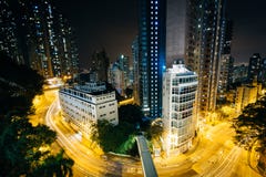 View of skyscrapers and Pok Fu Lam Road at night, from Hong Kong royalty free stock photos View of skyscrapers and Pok Fu Lam Road at night, from Hong Kong royalty free stock photos
