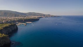 Aerial View of the Sorrento coast. Meta beach, travel concept, space for text, bay with boats, Italia mountains, travel concept stock photo Aerial View of the Sorrento coast. Meta beach, travel concept, space for text, bay with boats, Italia mountains, travel concept stock photo