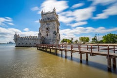 Sunny long exposure of the Belém Tower in Lisbon royalty free stock photography Sunny long exposure of the Belém Tower in Lisbon royalty free stock photography
