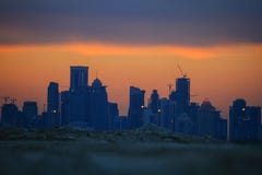 View of the sunset and clouds with Doha towers stock photography View of the sunset and clouds with Doha towers stock photography