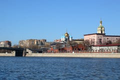 View to the Novospassky monastery across the Moskva river royalty free stock image View to the Novospassky monastery across the Moskva river royalty free stock image