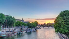 View to Pont des Arts in Paris at sunset timelapse, France