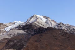 View to the summit of Island Peak from the Island. stock photo View to the summit of Island Peak from the Island. stock photo
