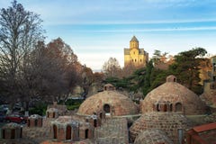 View on top of abanotubani, sulfur baths and Metekhi church in Tbilisi, Georgia stock photos View on top of abanotubani, sulfur baths and Metekhi church in Tbilisi, Georgia stock photos