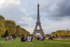 View of Tour Eiffel from Champ de Mars in Paris, France. stock photo View of Tour Eiffel from Champ de Mars in Paris, France. stock photo