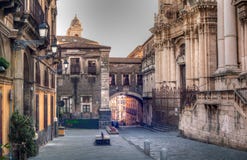 View of Via dei Crociferi and San Benedetto Arch stock images View of Via dei Crociferi and San Benedetto Arch stock images