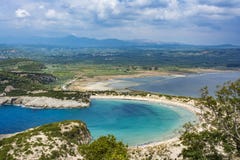 View of Voidokilia beach in the Peloponnese region of Greece, from the Palaiokastro stock images View of Voidokilia beach in the Peloponnese region of Greece, from the Palaiokastro stock images