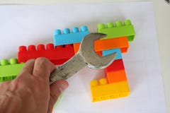 View on wooden cubes and colorful toy bricks. royalty free stock images View on wooden cubes and colorful toy bricks. royalty free stock images
