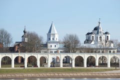 View of the Yaroslav courtyard april day. Veliky Novgorod royalty free stock photos View of the Yaroslav courtyard april day. Veliky Novgorod royalty free stock photos