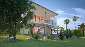 Villa di progettazione moderna con un giardino tropicale fotografia stock Villa di progettazione moderna con un giardino tropicale fotografia stock