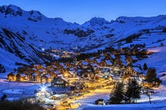 Village By Night In Winter Royalty Free Stock Photos