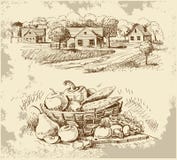 Village houses sketch with food