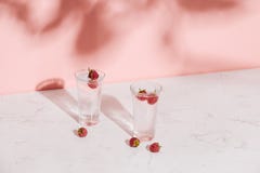 Vin blanc avec les framboises fra?ches Cocktail de framboise photos libres de droits Vin blanc avec les framboises fra?ches Cocktail de framboise photos libres de droits