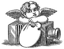 Vintage angel with antique camera graphic stock illustration Vintage angel with antique camera graphic stock illustration