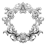 Vintage baroque frame engraving scroll ornament vector