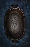 Vintage Cast Iron Pan For Baking Goose Or Duck On Rustic Black Blue Stone Cooking Background, Close Up. Empty Black Frying Pan Stock Image Vintage Cast Iron Pan For Baking Goose Or Duck On Rustic Black Blue Stone Cooking Background, Close Up. Empty Black Frying Pan Stock Image