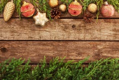 Vintage Christmas Background - Old Wood And Pine Branch Stock Photo Vintage Christmas Background - Old Wood And Pine Branch Stock Photo