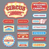 Vintage circus labels and carnival signboards vector collection