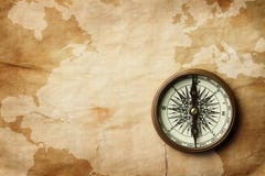 Vintage compass on old map with copy space Stock Photos Vintage compass on old map with copy space Stock Photos