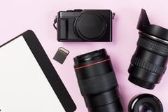 Vintage digital compact camera sd card with lens equipment Stock Images Vintage digital compact camera sd card with lens equipment Stock Images