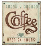 Vintage do sinal do café em Tin Embossed Open 24 horas fotografia de stock Vintage do sinal do café em Tin Embossed Open 24 horas fotografia de stock