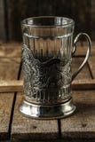 Vintage empty glass for tea with cup holder stock images Vintage empty glass for tea with cup holder stock images
