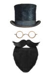Vintage gentleman hat, glasses and black beard with curly mustac Stock Photo Vintage gentleman hat, glasses and black beard with curly mustac Stock Photo