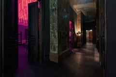 Vintage High Doors In The Mansion Converted Into A Nightclub. Loft Style Royalty Free Stock Image